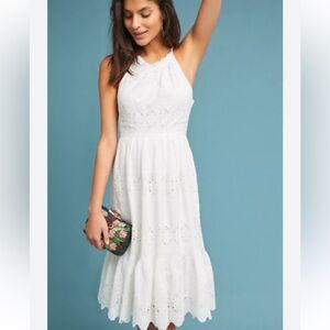 Anthropologie Maeve Tiered Eyelet White Midi Dress